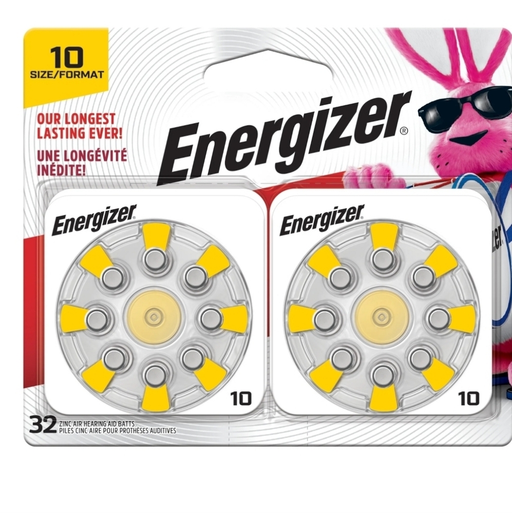 Energizer Hearing Aid Batteries Size 10 Yellow Tab 32 Pack